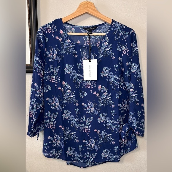 41 Hawthorn Blue Floral Sheer Long Sleeve Tie Wrist Blouse Size S NWT - Picture 7 of 12